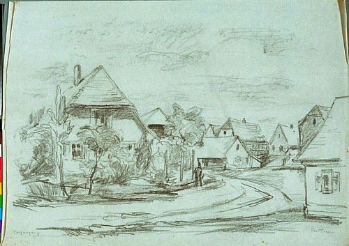 August Kutterer - Dorfstraße mit Bauernhäusern