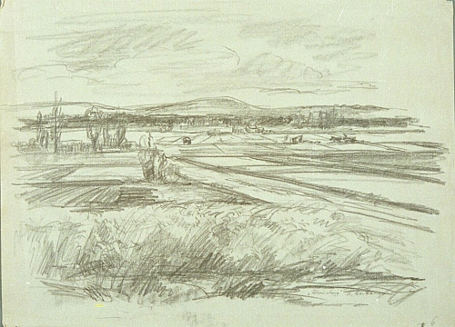 August Kutterer - weite Landschaft mit Feldern und Wiesen