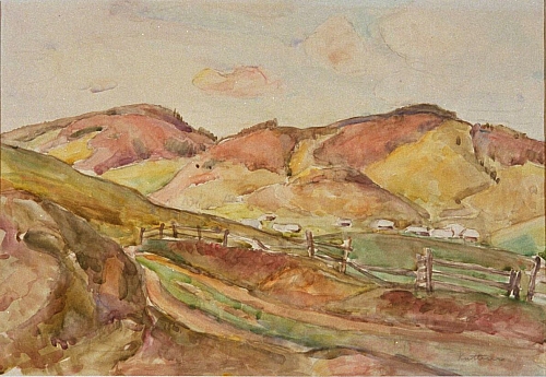 August Kutterer - Weidekoppel mit Hügel im Hintergrund