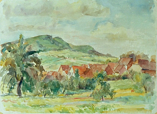 August Kutterer - Kleines Dorf in Landschaft