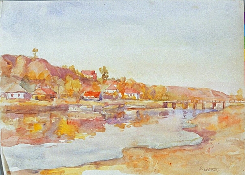 August Kutterer - Kleines Dorf an Flusslauf