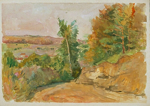 August Kutterer - Waldweg mit Blick über Anhöhe