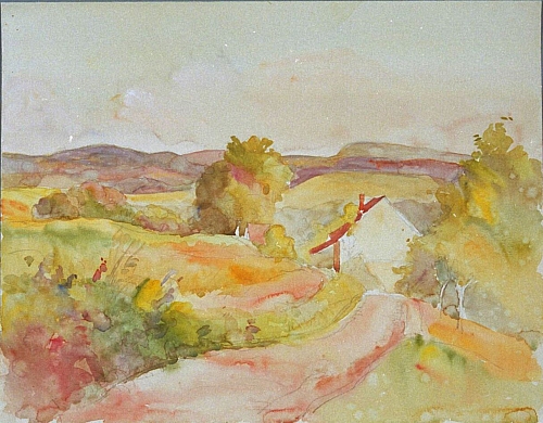 August Kutterer - Landschaft mit kleinen Häusern
