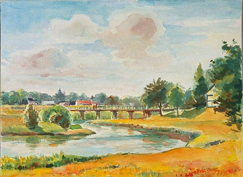 August Kutterer - Landschaft mit Brücke