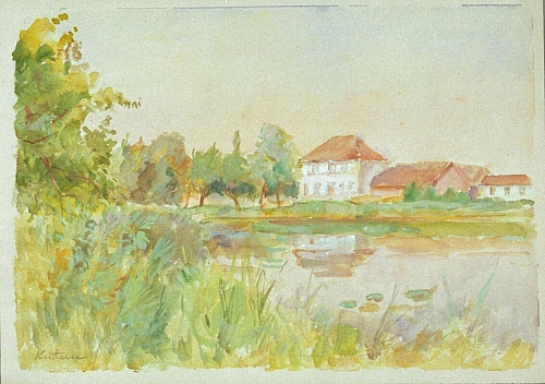 August Kutterer - See mit Ufer und Häusern, Saumsee mit Ziegelei Mall