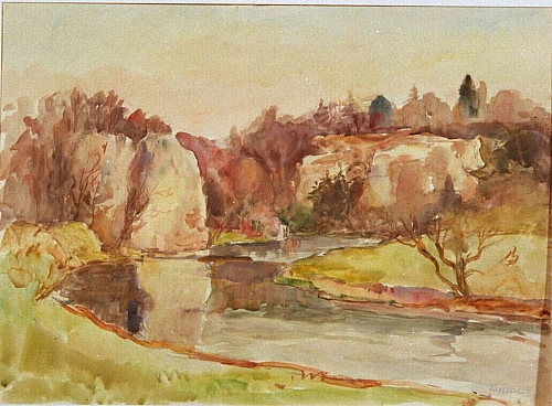 August Kutterer - Flussbiegung mit Uferwiesen