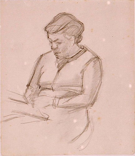 August Kutterer - Bildnis einer Frau sitzend und lesend, Skizze