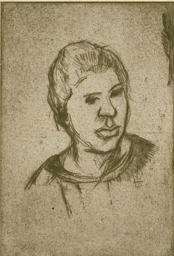 August Kutterer - Bildnis einer Frau, Elise Kutterer, Kopfbild mit 3/4 Profil, Skizze