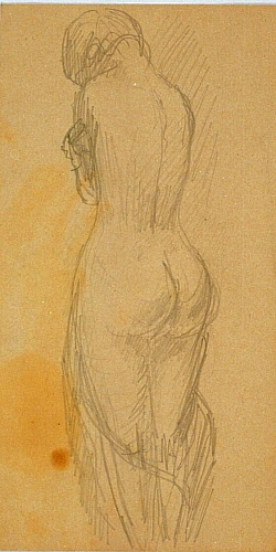 August Kutterer - Studie eines weiblichen Akt, Rückenfigur, Skizze