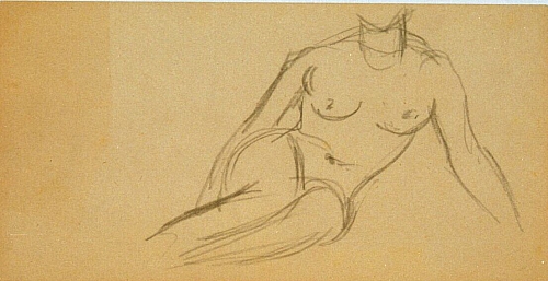August Kutterer - Studie eines weiblichen Akt sitzend mit aufgestützten Armen, Skizze