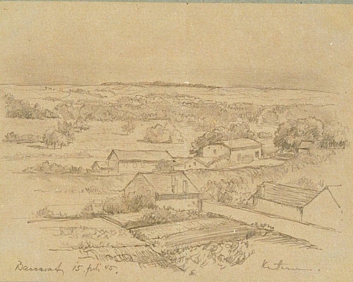 August Kutterer - Blick in weite Landschaft mit Häusern