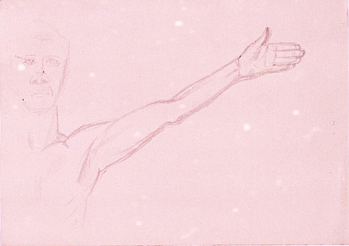 August Kutterer - Studie einer Figur mit seitlich ausgestrecktem Arm, Brustbild