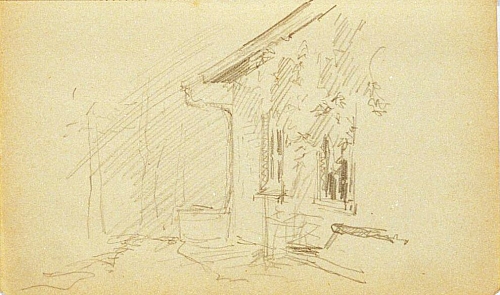 August Kutterer - Skizze einer Hausecke mit Garten
