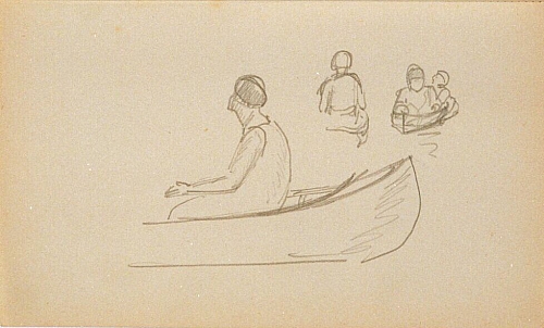 August Kutterer - Skizze von Personen in Booten
