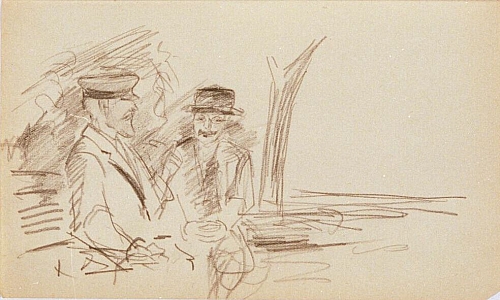 August Kutterer - Skizze zweier Männer auf einer Parkbank