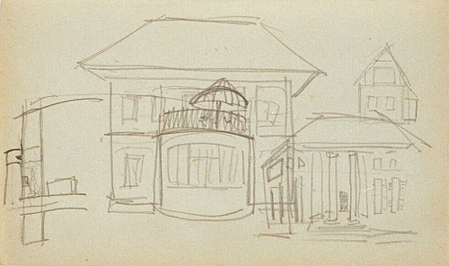 August Kutterer - Skizze eines Herrschaftshauses mit Balkon