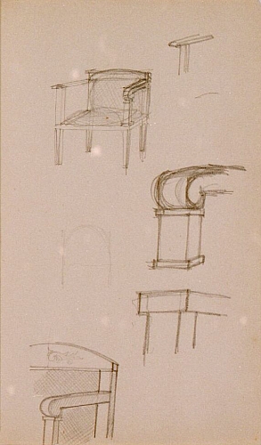 August Kutterer - Skizze von Stühlen und Lehnen