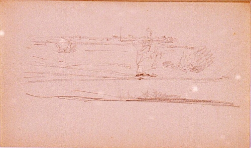 August Kutterer - Skizze einer weiten Landschaft mit Fabrik im Hintergrund, Daxlanden, Ziegelei
