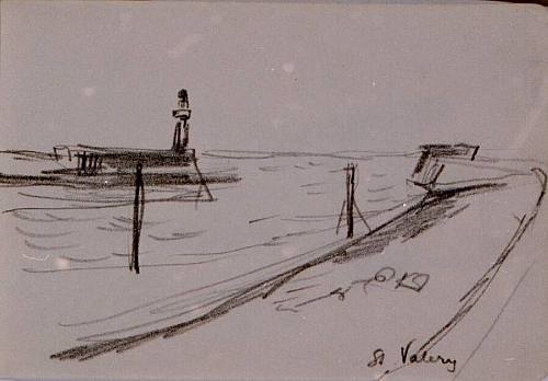 August Kutterer - Skizze eines Ufers am Meer mit Leuchtturm, St. Valery"