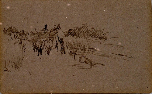 August Kutterer - Skizze eines Bauern auf dem Feld mit Ochsengespann