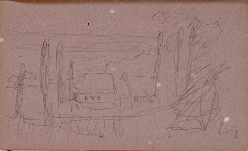 August Kutterer - Skizze eines Blickes in weite Landschaft mit Haus