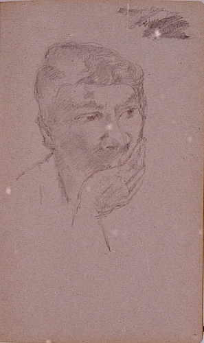 August Kutterer - Skizze eines Frauenkopfes, Elise Kutterer, leicht zur Seite gedreht