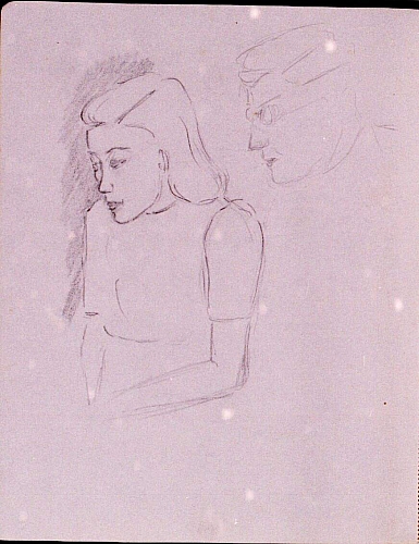 August Kutterer - Skizze eines Mädchens sitzend, Brustbild
