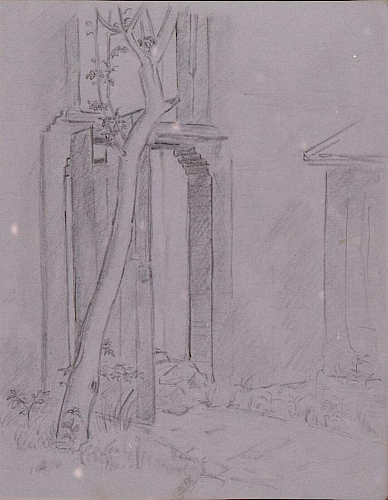 August Kutterer - Skizze eines Durchgangs mit Baum