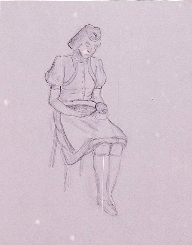August Kutterer - Skizze eines Mädchens sitzend