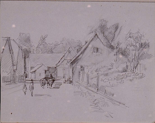 August Kutterer - Skizze einer Dorfstraße mit Passanten
