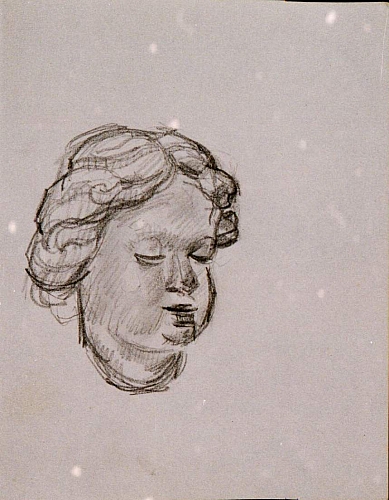 August Kutterer - Skizze eines Mädchenkopfes Holzskulptur