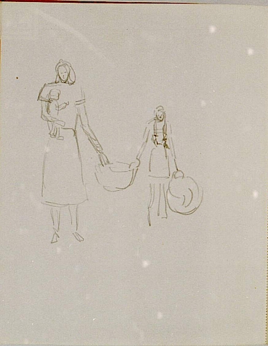 August Kutterer - Skizze zweier Frauen mit Waschkorb
