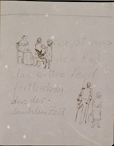 August Kutterer - Skizze von Figuren mit Text