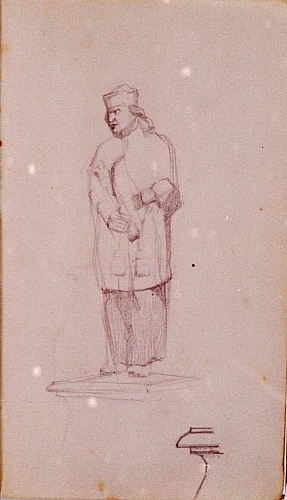 August Kutterer - Skizze einer Figur auf Sockel