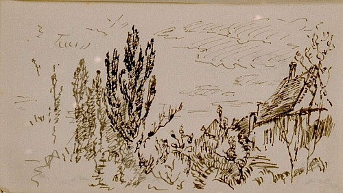August Kutterer - Skizze eines Gartens mit seitlichem Haus