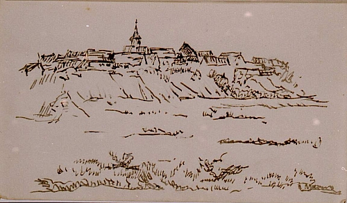 August Kutterer - Skizze von Feldern am Dorfrand, Daxlanden