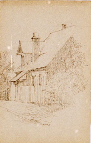 August Kutterer - Skizze eines Bauernhaus, Daxlanden, Vorderstraße