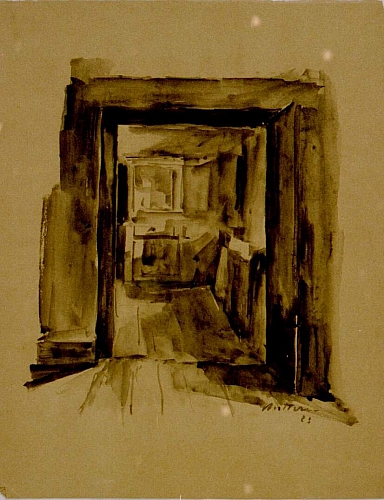 August Kutterer - Blick durch einen Türrahmen in ein Zimmer