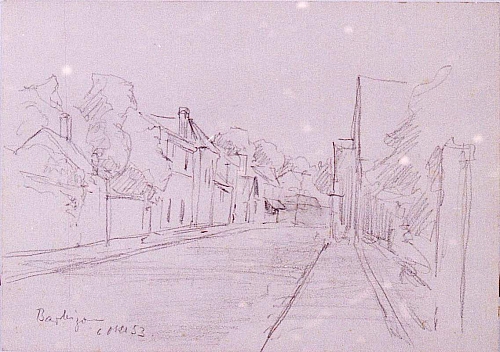 August Kutterer - Straße mit Häusern, Skizze