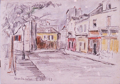 August Kutterer - Straße mit Häusern, Paris, Montmartre