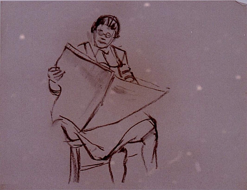 August Kutterer - Frau auf Stuhl sitzend und lesend