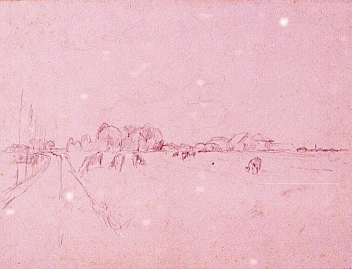 August Kutterer - weite Landschaft mit grasenden Kühen, Skizze