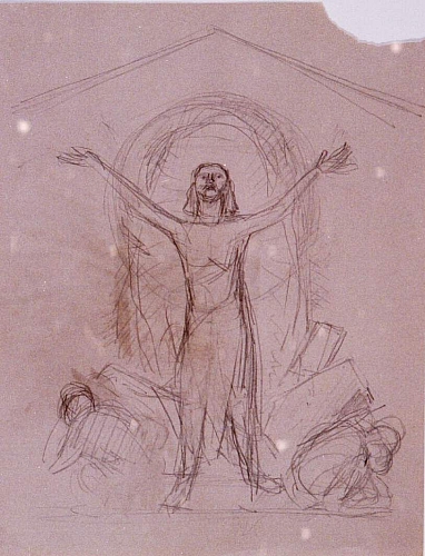 August Kutterer - Christus mit erhobenen Armen, Skizze