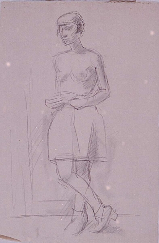 August Kutterer - Skizze einer Frau mit nacktem Oberkörper
