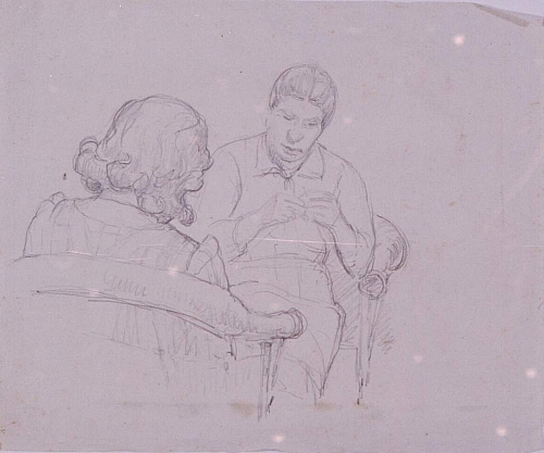 August Kutterer - 2 Frauen sitzend auf Stühlen, eine frotal, eine in Rückenansicht