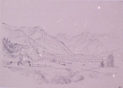 August Kutterer - Tal mit hohen Bergen im Hintergrund