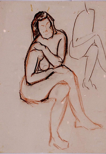 August Kutterer - weiblicher Akt, sitzend, Skizze