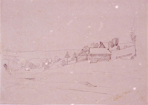 August Kutterer - Landschaft mit Bauernhäusern, Skizze