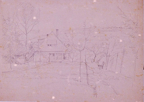 August Kutterer - Bauernhaus mit Garten, Skizze