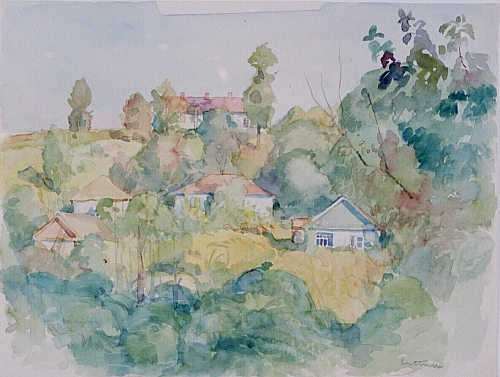 August Kutterer - Landschaft mit Häusern